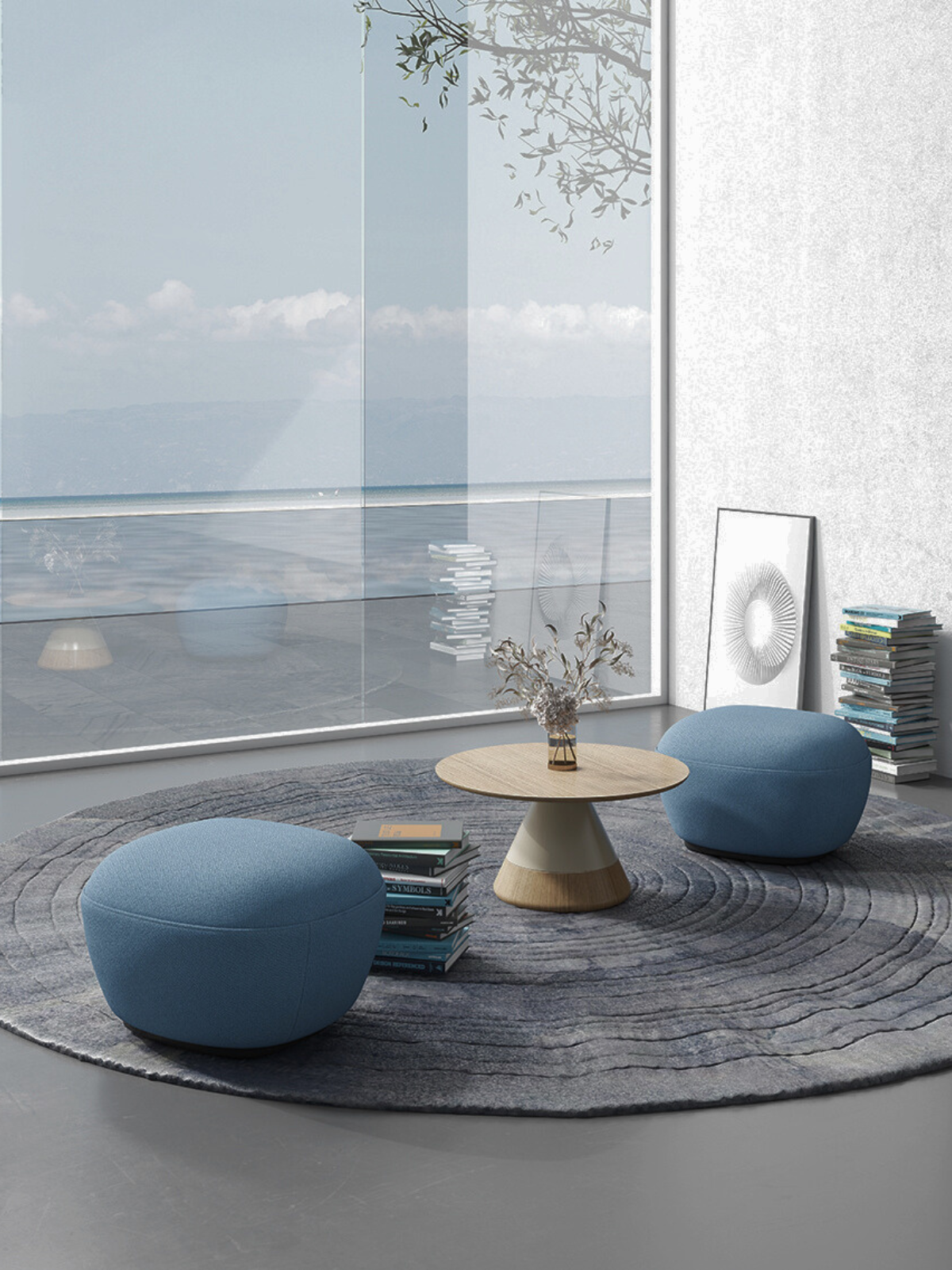 Plush Blue Ottoman Soft Furnishings: Serenity and Comfort in Stylish Design